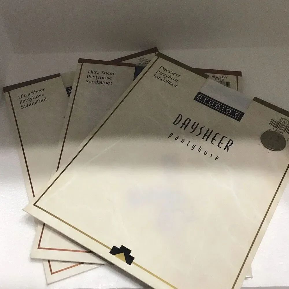 3 Pairs of Studio C sheer Sandlefoot size A hose Ivory white and navy